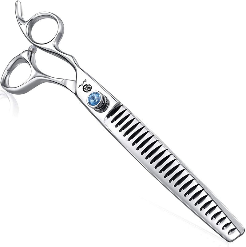 Purple Dragon 8.0" Left Handed Professional Pet/Dog Grooming Hair Cutting Scissors&Downward Curved Scissor &Chunker Shears with Bag - for Mancinism Pet Groomer or Family DIY - Image 1